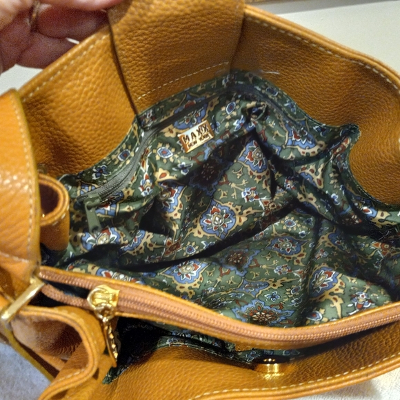 Maxx NY tan pebbled leather large shoulder bag 3 compartment original dust bag - Picture 6 of 12